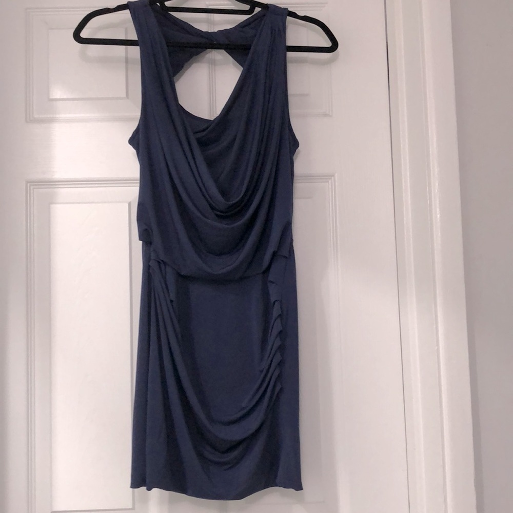 BCBG MaxAzria Draped Neck Blue Body Con Dress Size Small